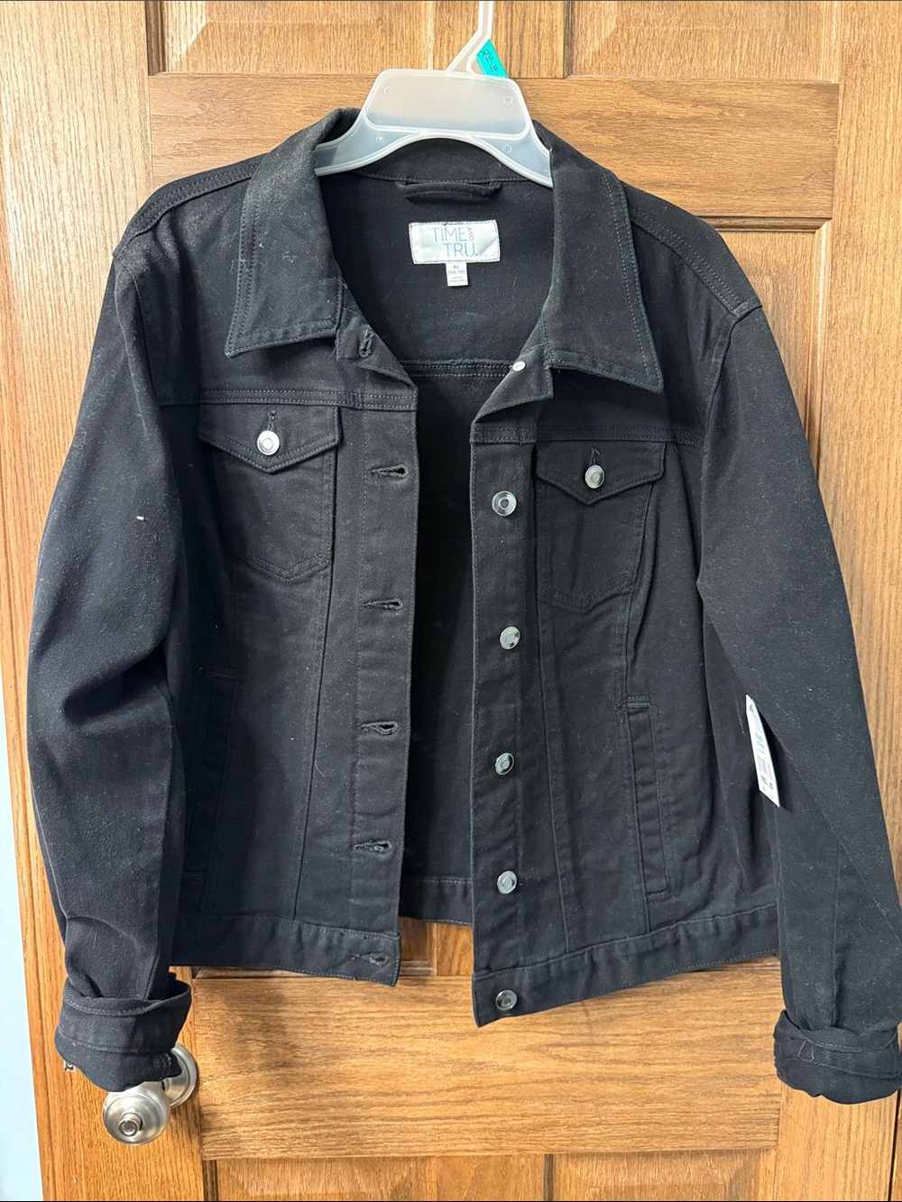 Time and Tru Black Denim Jacket with Button Front
